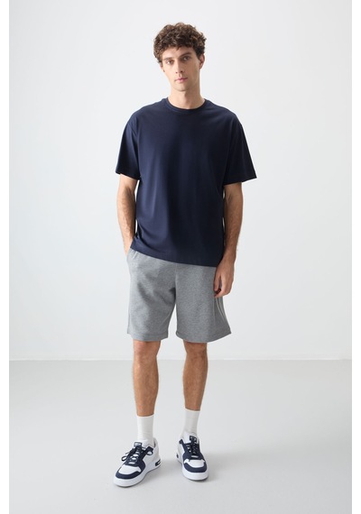 Air Jones Tommy Life Lacivert %100 Pamuk Kalın Yumuşak Dokulu Oversize Fit Basic Erkek T-shirt - 88353 Lacivert