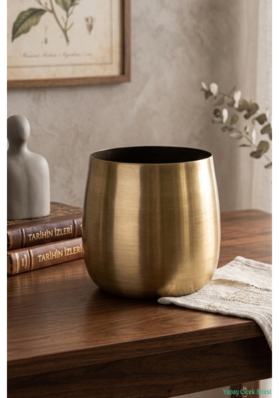 Yapay Çiçek Sitesi Metal Cezve Saksı 13 Cm Bronz