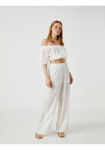 Koton Crop Bluz Omzu Açık Balon Kollu Beyaz 3sak60136cw 3SAK60136CW000