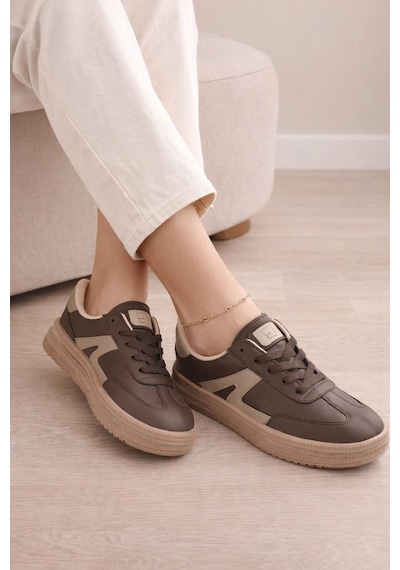 Unisex Rahat Taban Bağcıklı Sneaker Ayakkabı Kahverengi