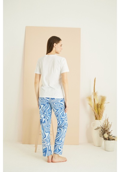 Siyah İnci Pamuklu Bisiklet Yaka Örme Pijama Takım25103246 Ekru