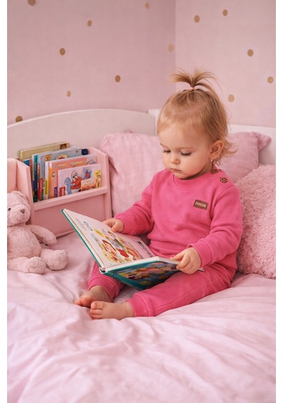Babyhola Kız Erkek Bebek Takım Pamuk Düğmeli Sweat Düğmeli Alt Üst Takım 236312 Fuşya