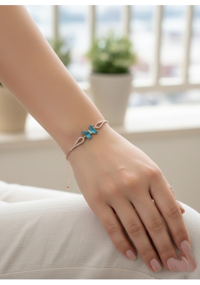 Çekirdekjewelry 925 Ayar Gümüş Kelebek Bileklik Pembe