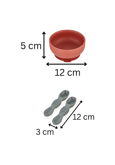 2'li Silikon Bebek Beslenme Seti / Mama Kasesi / Mama Kaşığı - Kiremit Rengi Kiremit