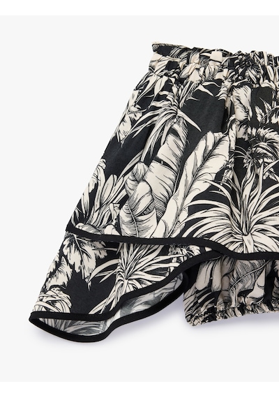 Koton Salda Kumaş Floral Desenli Fırfırlı Omuzu Açık Crop Bluz Siyah Desenli 6sak60174ew