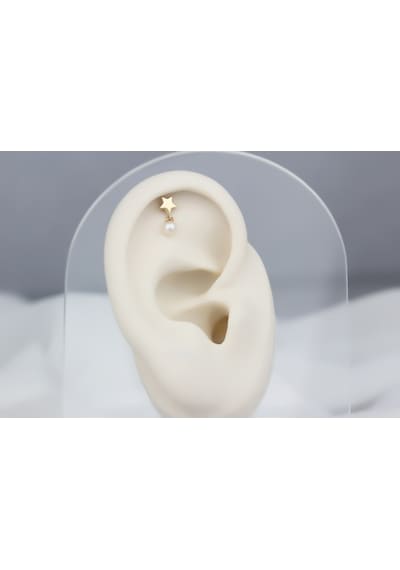 Glorria Altın Inci Yıldız Helix Piercing Sarı