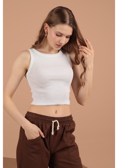 Chıcnhappy Kaşkorse Kumaş Halter Yaka Kadın Bluz Krem - Kadın Krem