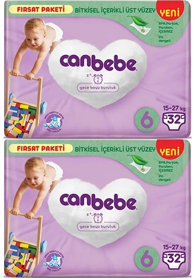 Canbebe Bebek Bezi Beden:6 15-27kg Extra Large 64 Adet Ekonomik 6 Numara