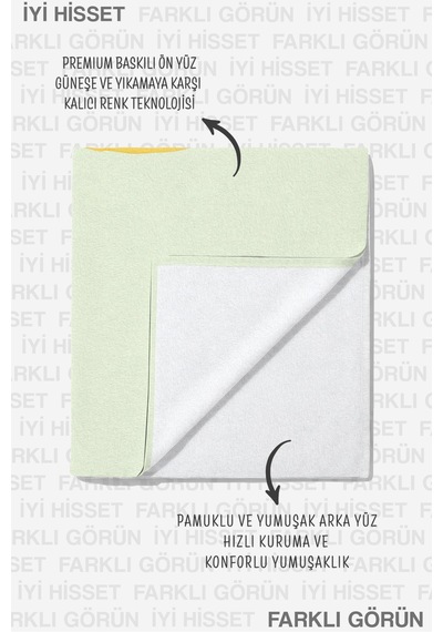 Gülümseyen Yüz Figürlü Çocuk Plaj Havlusu - Pastel Sarı Minimalist Havuz Deniz Banyo Sahil Örtüsü Dalgın Akasya