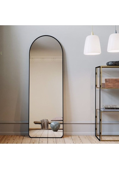 Dekoratif Ayna Mdf Oval Kesim Boy Ayna Duvar Aynası 165 X 45 Cm 166 X 50 Siyah