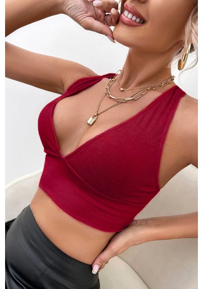Fantezia Night Kadın Lila Çapraz Sırt Detaylı Şık Crop Top Büstiyer Bordo