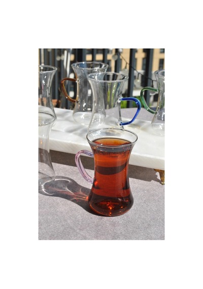 6 Adet Cam Çok Renkli Kulplu Çay Bardağı 150 Ml Kulplu Çay Bardak