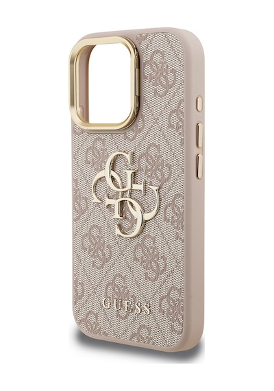 Apple iPhone 16 Pro Max Uyumlu Kılıf Guess Lisanslı Metal 4g Ve Yazı Logolu Kamera Standlı Kapak Pembe
