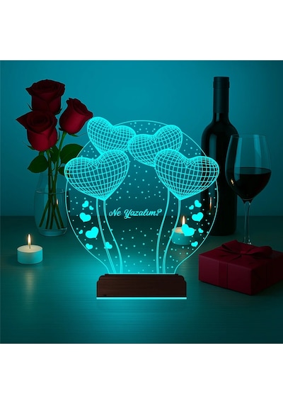 Luvivia Kalp Sevgiliye Hediye Kişiye Özel 3d Lamba - Masa Gece Lambası V43
