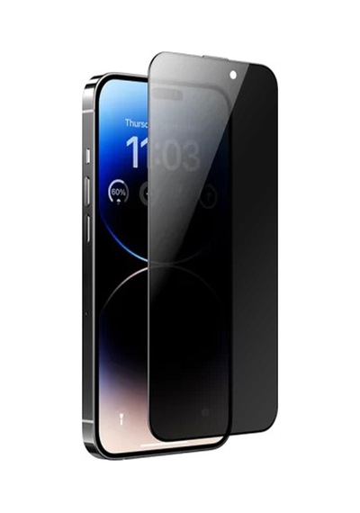 Apple Uyumlu iPhone 14 Pro Max Kolay Uygulama Aparatlı Dust Proof Privacy Temperli Hayalet Cam Ekran Koruyucu Siyah