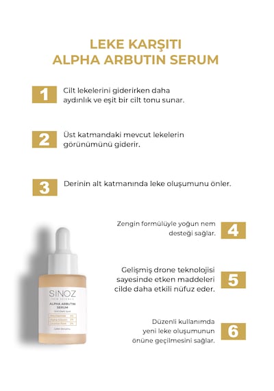 Sinoz Koyu Leke Karşıtı Arbutin Cilt Serumu (Niacinamide 5% + Alpha Arbutin 2%) 30 ML