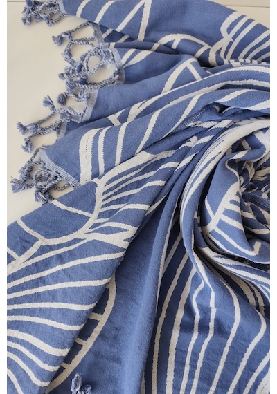 İndigo Jakarlı Müslin Plaj Havlusu - %100 Pamuk Peştemal -yumuşak Ve Emici - 90x170 Cm Indıgo Indigo