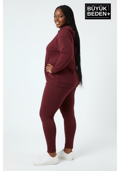 Süperlife Kadın Büyük Beden Kapşonlu İnce Sweatshirt Spr24bswk57 Bordo