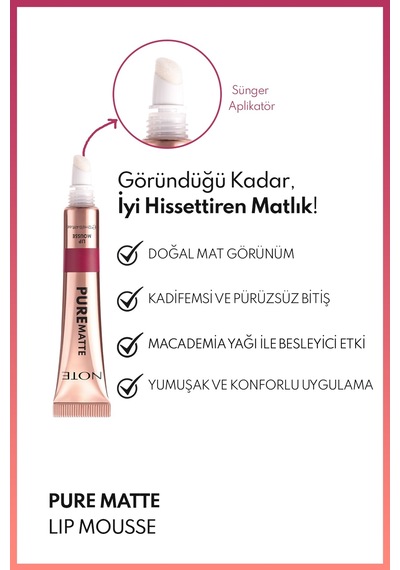 Note Pure Matte Lip Mousse 60 Wild Berry Kadifemsi Mat Likit Ruj - Bordo