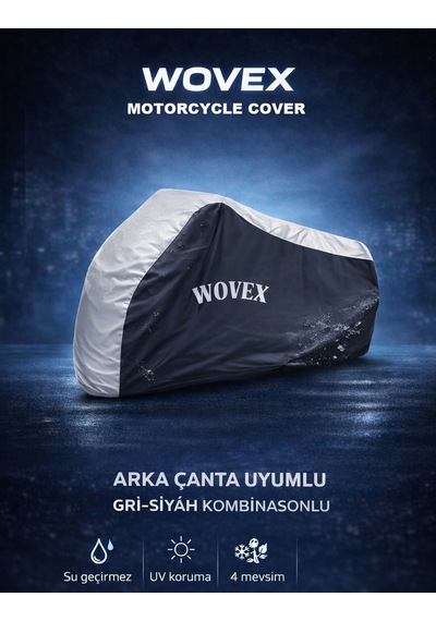 Wovex Apec İle Uyumlu Apx5 Motosiklet Brandası Gri Siyah Kombinasyonlu Arka Çanta Uyumlu Motor Branda