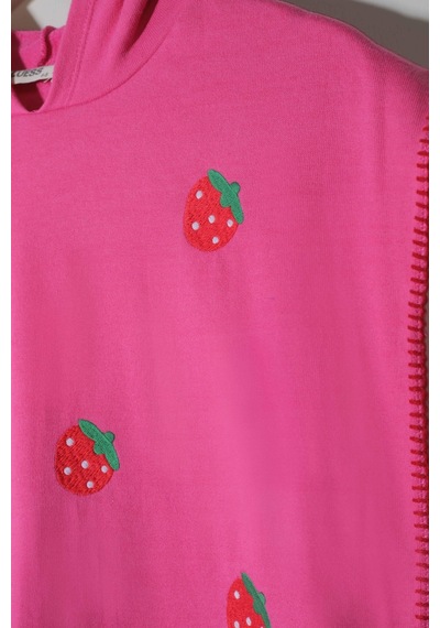 Luess Kız Çocuk Pembe Çilek Baskılı Panço-pembe