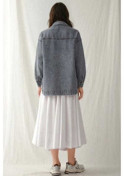 Hiccup Bdart Oversize Denim Ceket, Gömlek Yaka Ve Cep Detaylı Buz Mavisi