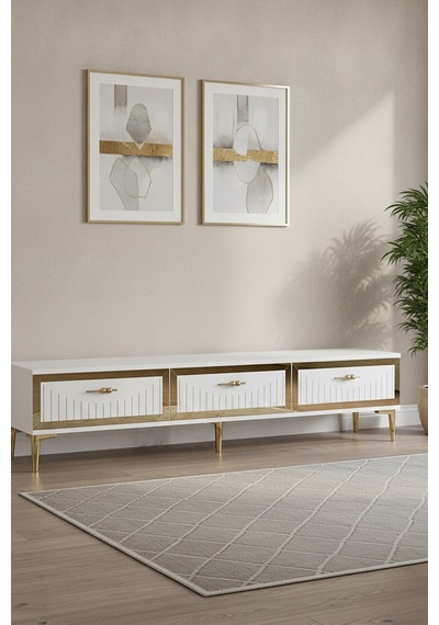 Tsa1802bg Tuna Tv Sehpası Beyaz-gold 180cm Beyaz - Altın
