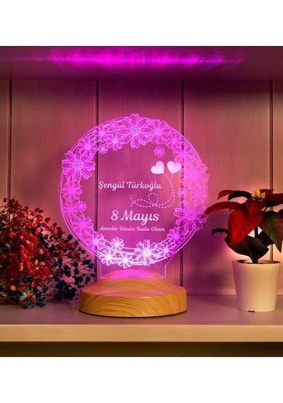 Anneler Günü Papatya Kişiye Özel Hediye 3D Led Lamba