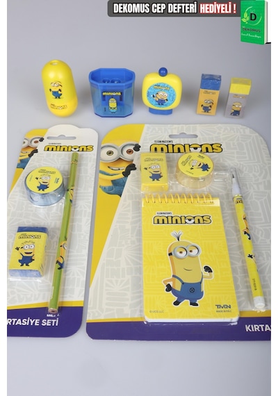 X Dekomus , Lisanslı Minions 12 Parça Kırtasiye Seti Silgi,kurşun Kalem,not Defteri,kalemtraş Diğer