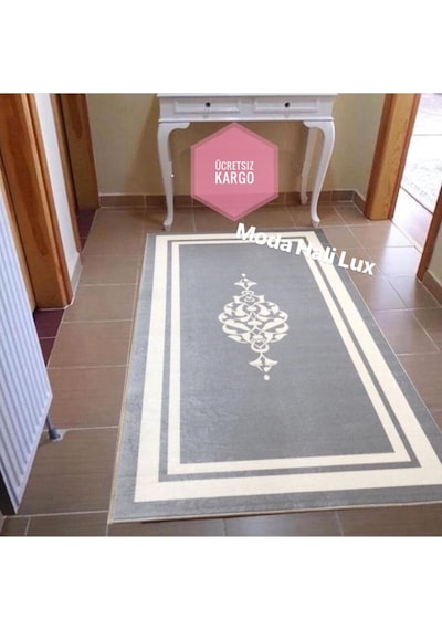 Pasa Gri Kaymaz Tabanlı Makinede Yıkanabilir Halı Kilim Yolluk