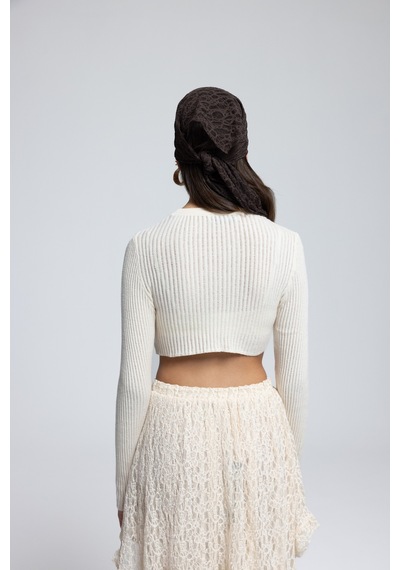 Mai Collection Mai Studios Co. Liana Bej Yumuşak Doku Triko Crop Bej