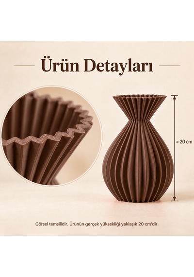 Ahenk Serisi Dekoratif Vazo 20 Cm Kuru Çiçek Ve Pampas Vazosu Kahverengi