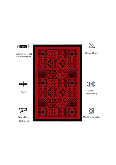 Dijital Kaymaz Yıkanabilir Banyo Mutfak Salon Paspas Halısı Trend Modern Al4008 Kırmızı