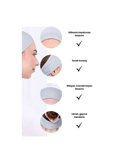 Loggia Kaymayan Silikonlu Bandana Bone - Sportif Saç Bandı-açık Gri Açık Gri