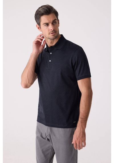 Erkek Füme Regular Fit Merserize Desenli Polo Yaka Tişört
