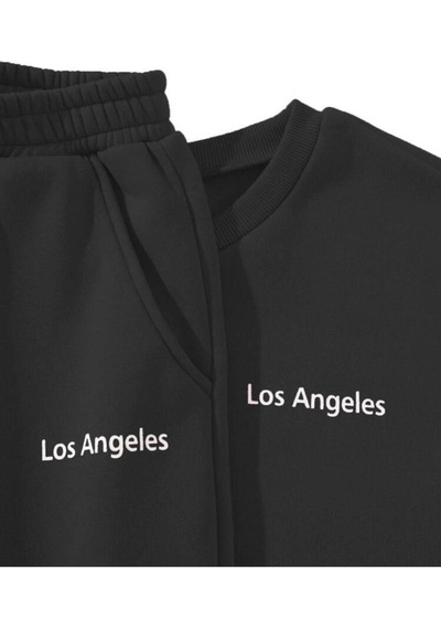 Bisiklet Yaka Kombin Alt Üst Eşofman Takımı Los Angles Siyah