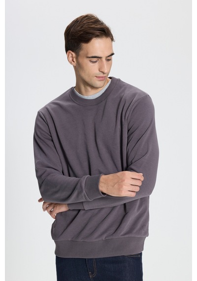 George Henry Standart Fit Normal Kesim Pamuklu Bisiklet Yaka Sweatshirt Koyu Gri
