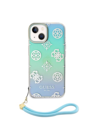 Apple Uyumlu iPhone 15 Kılıf Guess Lisanslı Desenli Yazı Logolu Askı İpli Holografik Glitter Peony Siyah