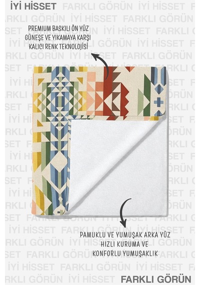 Etnik Geometrik Bohem Plaj Havlusu - Modern Akdeniz Çok Renkli Hızlı Kuruyan Mikrofiber Havlu Ayaz Mercan