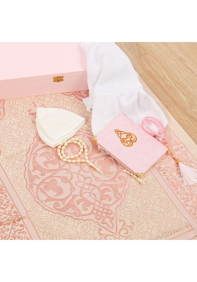 Lüks Ahşap Kutulu Seccade Seti -pembe 37 20 8 Cm,1.725 Gr Çok Renkli