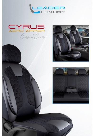 Honda Civic Uyumlu Deri Detaylı Oto Koltuk Kılıfı Ön Arka Takım Cyrus Siyah