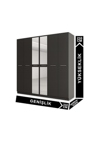 Aeka Ae-2191 Hisar Aynalı 6 Kapaklı Çok Bölmeli Askılı Ve Raflı Geniş Hacimli Gardırop 210x210 Cm Antrasit - Antrasit Aeka Ae-2191 Hisar Aynalı 6 Kapaklı Çok Bölmeli Askılı Ve Raflı Geniş Hacimli Gardırop 210x210 Cm Antrasit - Antrasit