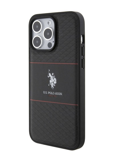 Apple Uyumlu iPhone 15 Pro Max Kılıf U.s. Polo Assn. Lisanslı Deri Şeritli Logo Dizayn Kapak Siyah