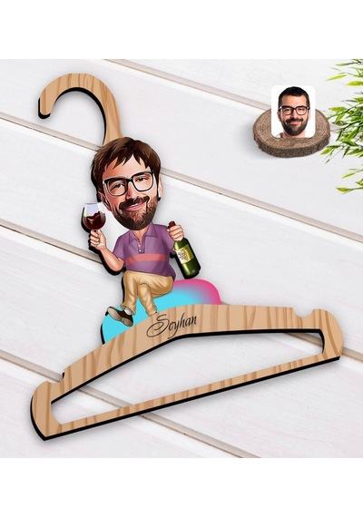Kişiye Özel Erkek Karikatürlü Standart Boy Ahşap Elbise Askısı-2 (551144197)
