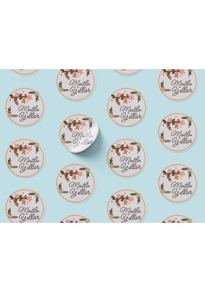 Yılbaşı Çiçek Temalı Mutlu Yıllar Sticker Seti, Yeni Yıl Hediye&p Çok Renkli