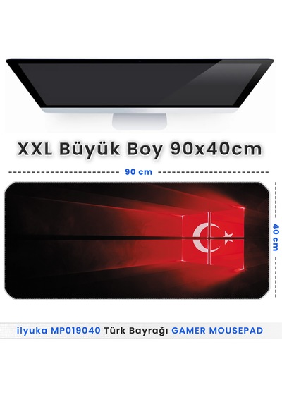 90x40cm Türk Bayrağı Xxl Büyük Boy İlyuka Gaming Oyuncu Mousepad