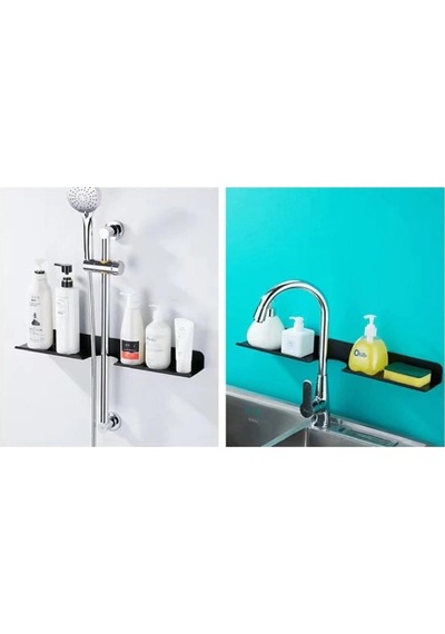 Metal Banyo Mutfak Düzenleyici Mutfak Organizer Şampuan Rafı 40 Cm Siyah