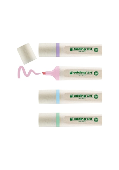 Edding 24 Ecoline Fosforlu Kalem, 4'lü Set, Karışık Renkler, Kesik Uç 124-Pembe