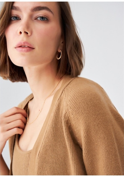 Peraluna Kısa Kaşmir Karışım Kadın Triko Bolero Camel Melanj Camel