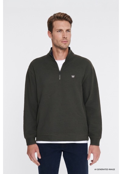 Wrangler Pamuklu Selanik Regular Fit Fermuarlı Erkek Sweatshirt W2620081801 Haki